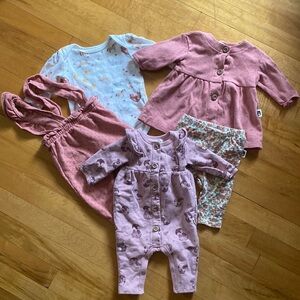 Lot of three rabbit and bear organic cotton 0 to 3 month baby outfits